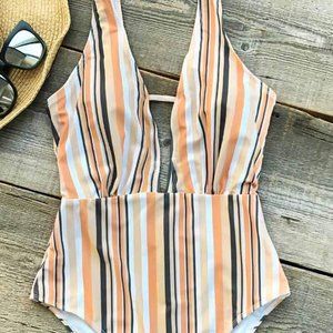 MAKE UNIQUE STRIPE ONE-PIECE SWIMSUIT - XL